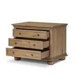 Three drawers of Geoffrey Veneer Nightstand fully extended to show interior space