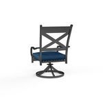 Rear view highlighting cross-back design and frame construction in espresso finish