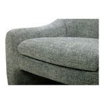Close-up detailed view of the thick padded seat cushion in woven textured gray fabric