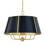 Cambridge 6 Light Chandelier with black tapered shade and gold metal frame with six candle-style lights