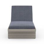 Front view of Leroy Outdoor Chaise showing cushioned seat and panelled weathered grey base