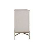 Side profile of chest with flat smooth side panel and brass base detail