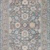 Traditional long runner rug with vintage Turkish Oushak motifs in sky blue, rust, and cream