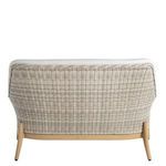 Full rear view showing woven natural wicker back with curved light wood base