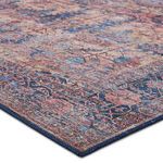 Close-up showing low pile texture and digitally printed abrasion effect on rug corner