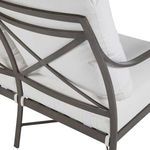Close-up view of X-shaped back frame with cushion support straps and powder-coated aluminum texture