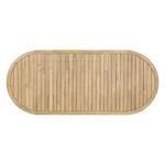 Top-down overhead view emphasizing the slatted pattern and oval outline of the coffee table