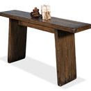 Farm House Hall Table with decorative objects on top shown from angled front view