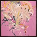 Abstract painting Pink In Paris by Sarah Stockstill with pink background and hand-embellished paint strokes