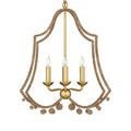 Side profile of triple-light Nimes Chandelier with dangling rope balls and scalloped rope outline