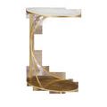 Gold cantilever Orla C Table with oval white marble top and oval gold base with tiny ball feet