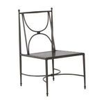 Repeat of Roma chair without cushions showing aluminum slatted seat and decorative back