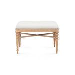 Lawrence Stool front view highlighting crisscross stretcher and symmetrical leg carving