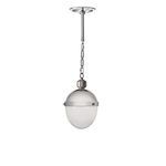 Otis Pendant Small with milk glass shade turned off, photographed straight on showing egg shape