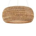 Boucle Chandelier hanging indoors with soft lighting on brown textured wall background