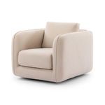 Malakai Cream Fabric Swivel Chair with plush cushions and rounded armrests in cream upholstery