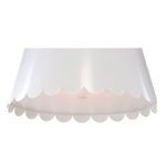 Close-up view of Mirasol pendant focusing on white scalloped metal shade with subtle light inside
