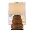 Mabrouka Table Lamp with triple-gourd rattan base in dark brown and large beige drum shade