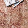 Close-up of rug texture showing intricate floral and medallion details with a magazine on top