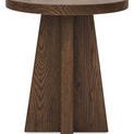 Round end table front view showing the tapered angled base panels