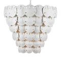 Tulum chandelier shown from angled side view focusing on layers of sand dollar discs