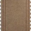 Hand-tufted wool rug with playful scalloped edges and striped lower-pile border in earthy mocha and clay tones