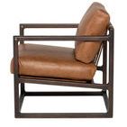 Profile view showing chair’s depth and structure with leather cushions resting on wood frame