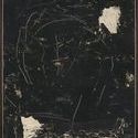 Abstract dark painting titled Midnight I with textured black surface and scattered white and beige markings in a sleek frame