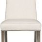 Phelps Dining Side Chair in light beige Kidders Porcelain fabric with high back and dark wood legs, nailhead trim accenting