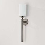 Lakeport Wall Sconce with slender vertically fluted metal body, stacked decorative spheres, and cylindrical white shade in...