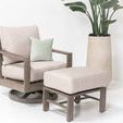 Laguna Ottoman styled with matching armchair and light beige cushions in bright indoor setting