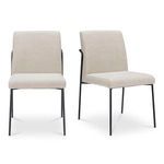Pair of Danny Dining Chairs with ivory upholstered padded seat and back, black curved iron frame, set on four slender legs