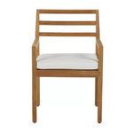 Front view of Santa Barbara teak arm chair with white cushion