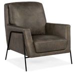 Amette Metal Frame Club Chair with black slim metal frame and plush earthy brown leather seat and back cushions