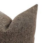 Close-up angled view showing detailed woven texture and stitching of brown almond jumper pillow cover