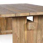 Full-length front view of table showing beam stretcher aligned with plank legs