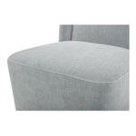 Close-up of the generously padded seat cushion with clean fabric edges in light gray
