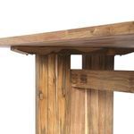 Close-up of plank-style tabletop with natural wood textures and visible grain