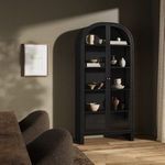Breya cabinet in moody room setting with olive green walls and warm wood floor