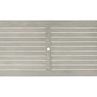 Top-down view showing centered round hole on the aluminum slatted tabletop for umbrella insertion