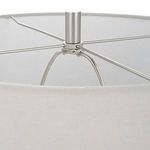 Interior view from above showing brushed nickel plated lamp harp and light gray fabric shade frame
