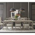 Coalesce Rectangular Dining Table styled in contemporary dining room with neutral paneled walls and matching dining chairs
