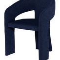Side angle showing curved armrest and seat of the True Blue Anise Dining Chair