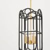Garrett multi-light pendant featuring black iron framework and gold metal rod suspension