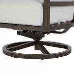 Close-up of circular swivel base construction and attachment to seat frame