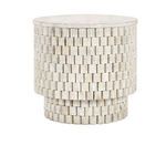 Norwood Round End Table with softened edges, blocky silhouette, and white solid mango wood finish