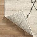 Fabian Rug corner flipped revealing woven underside backing on wooden floor