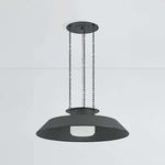 Woodrow Pendant shown from below highlighting the open bottom and opal shade with dark reflector