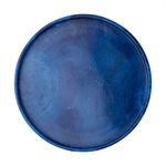 Top-down view of the round blue resin tray showing swirling marbled design across the surface