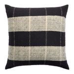 Square black and natural color pillow with embroidered geometric diamond pattern and stonewashed texture